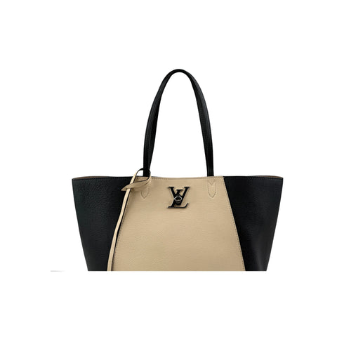 Louis Vuitton Beige/Black Leather Lockme Cabas Tote Bag