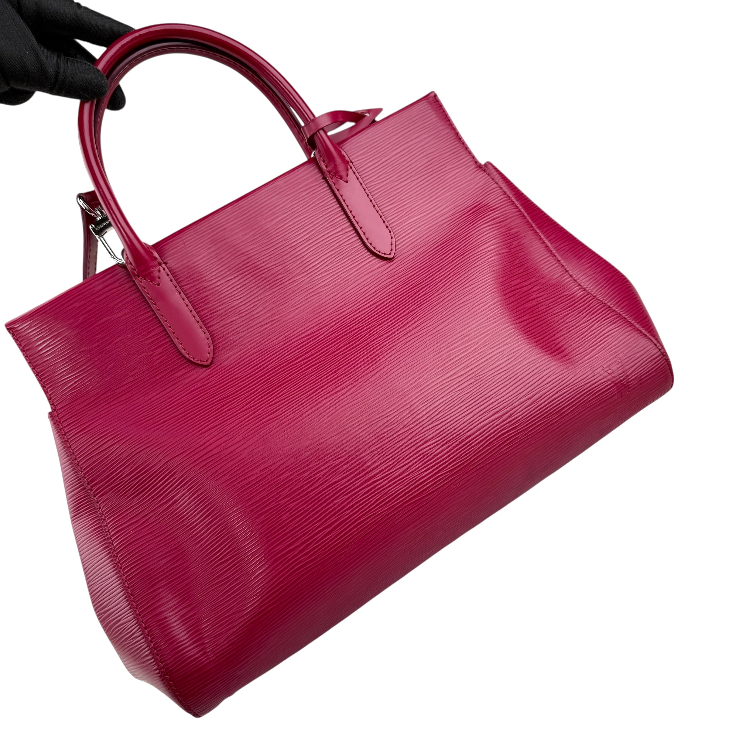 louis vuitton marly epi leather fuchsia bag left front 45