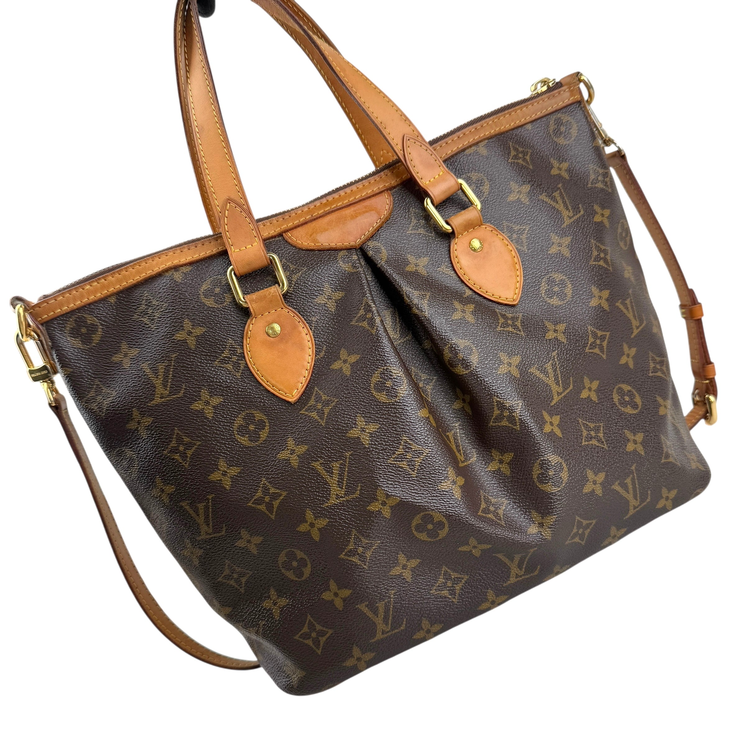 louis vuitton monogram canvas palermo bag left front 45