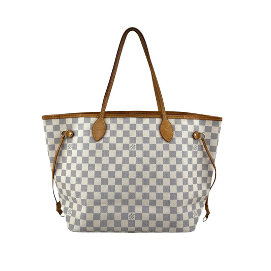 louis vuitton neverfull tote mm white canvas damier azur back