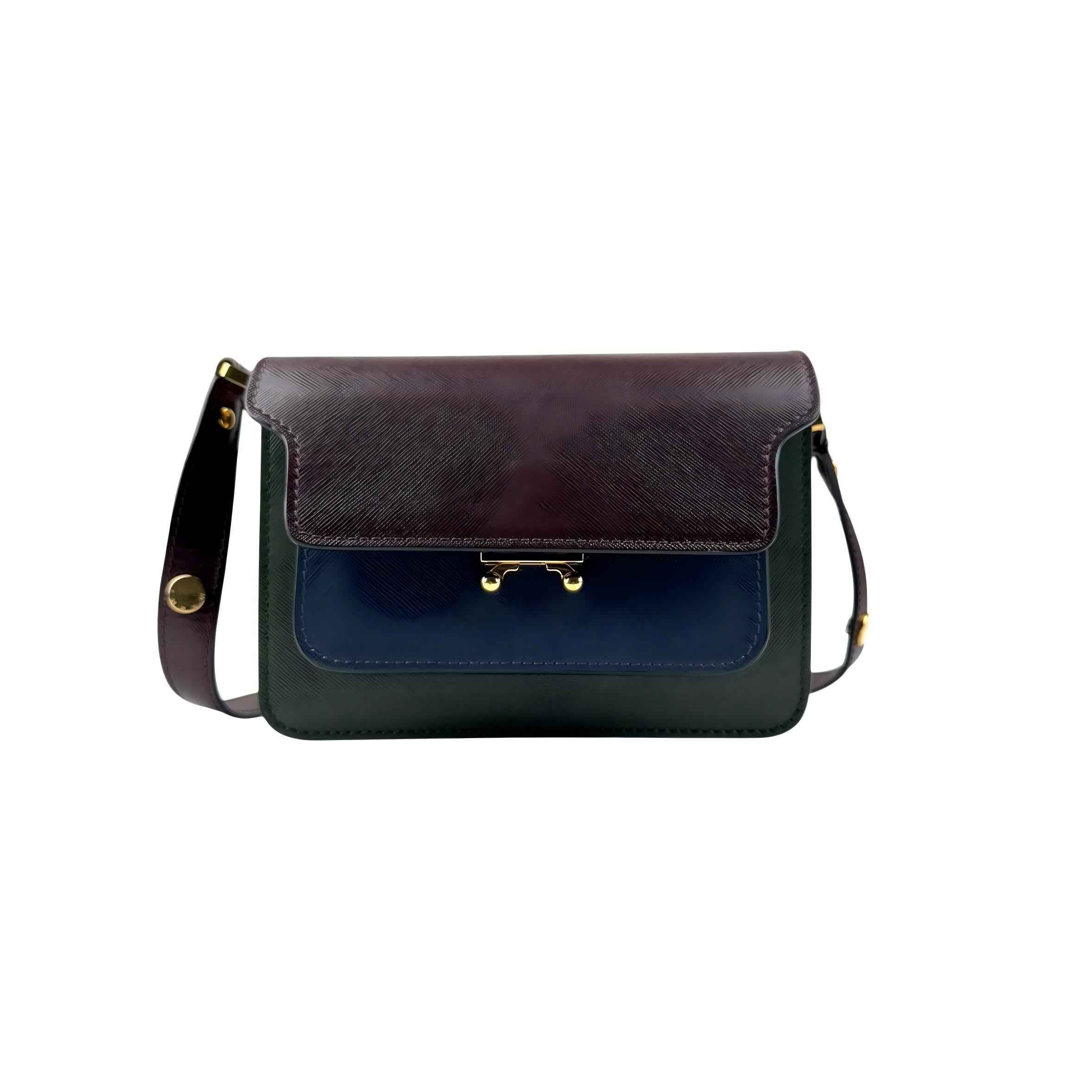 Marni Trunk Color Block Saffiano Leather Shoulder Bag