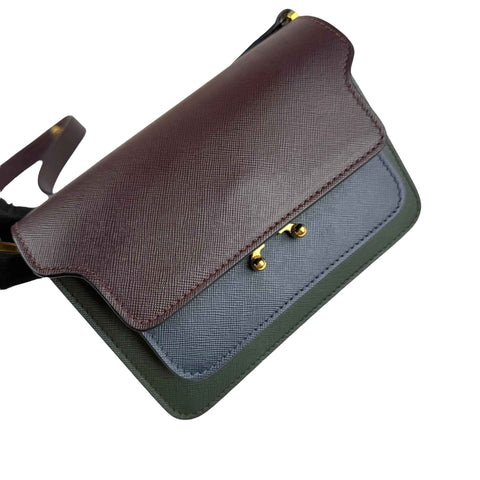 Marni Trunk Color Block Saffiano Leather Shoulder Bag