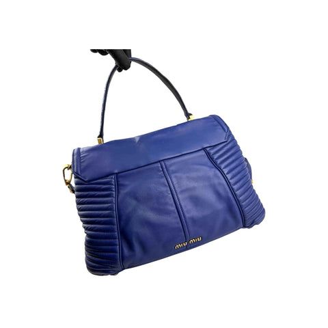 Miu Miu Blue Quilted Leather Biker Top Handle Bag