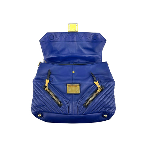 Miu Miu Blue Quilted Leather Biker Top Handle Bag