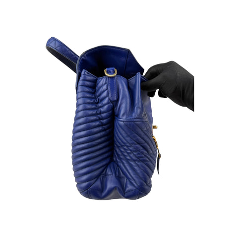 Miu Miu Blue Quilted Leather Biker Top Handle Bag