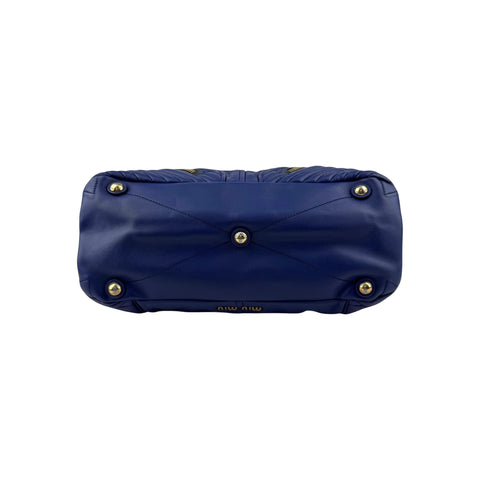 Miu Miu Blue Quilted Leather Biker Top Handle Bag