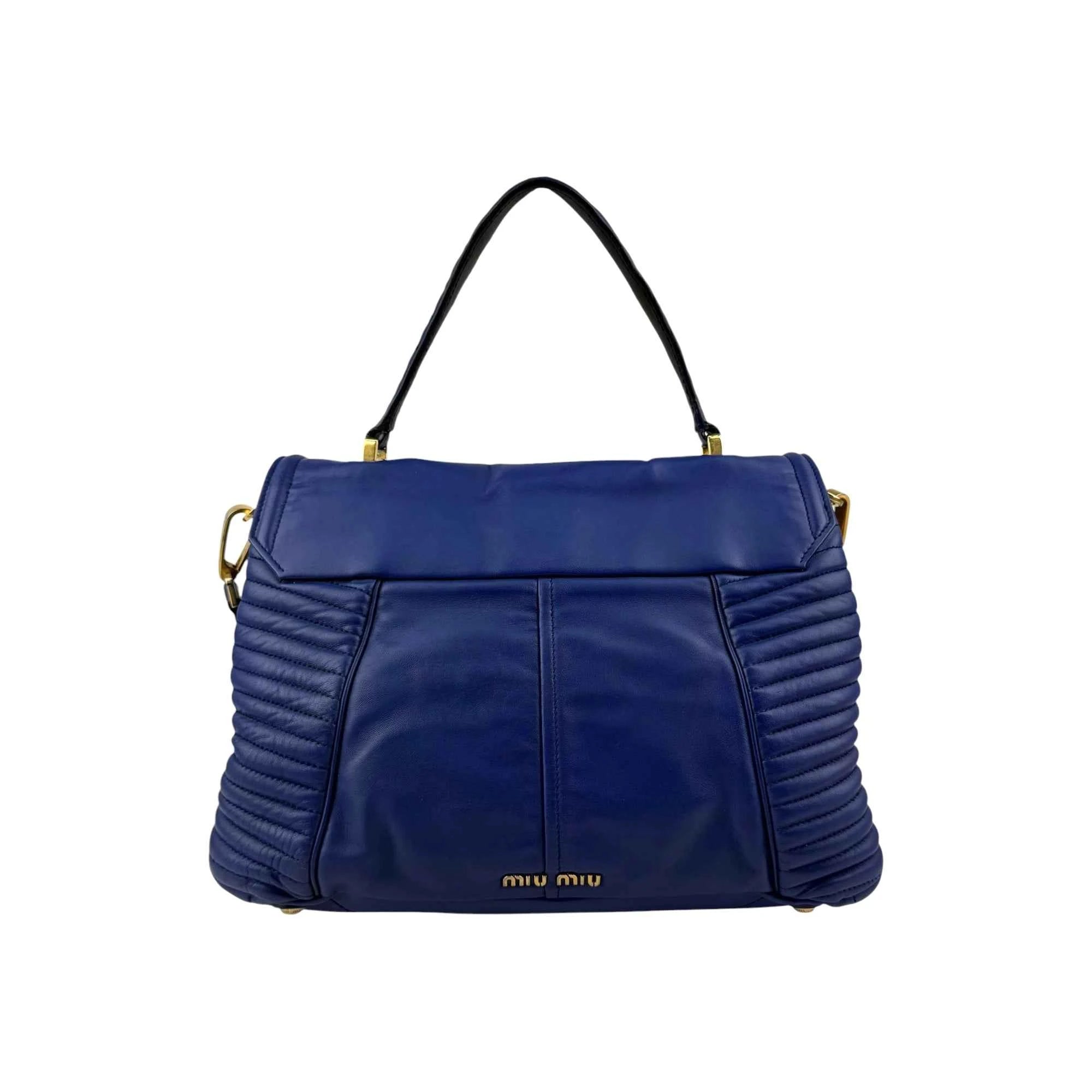 Miu Miu Blue Quilted Leather Biker Top Handle Bag