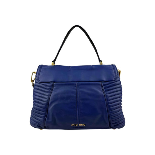 Miu Miu Blue Quilted Leather Biker Top Handle Bag