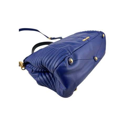 Miu Miu Blue Quilted Leather Biker Top Handle Bag