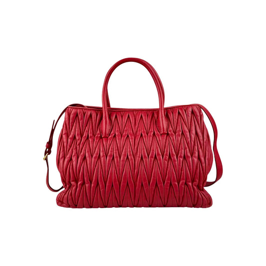 Miu Miu Rosso Matelasse Quilted Leather Tote Bag