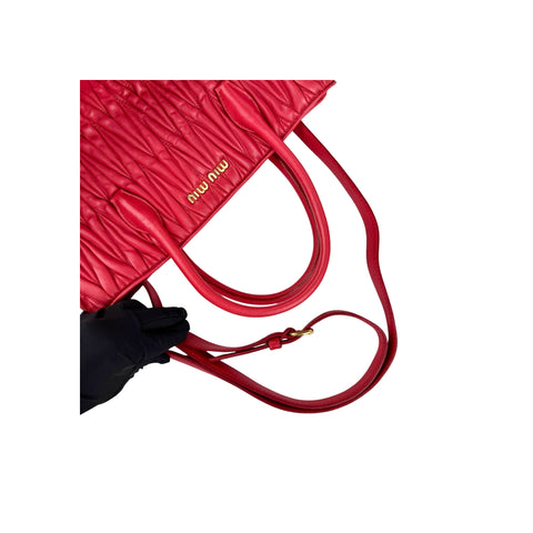Miu Miu Rosso Matelasse Quilted Leather Tote Bag
