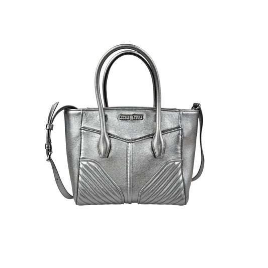 miu miu nappa biker womens silver leather shoulder handbag front
