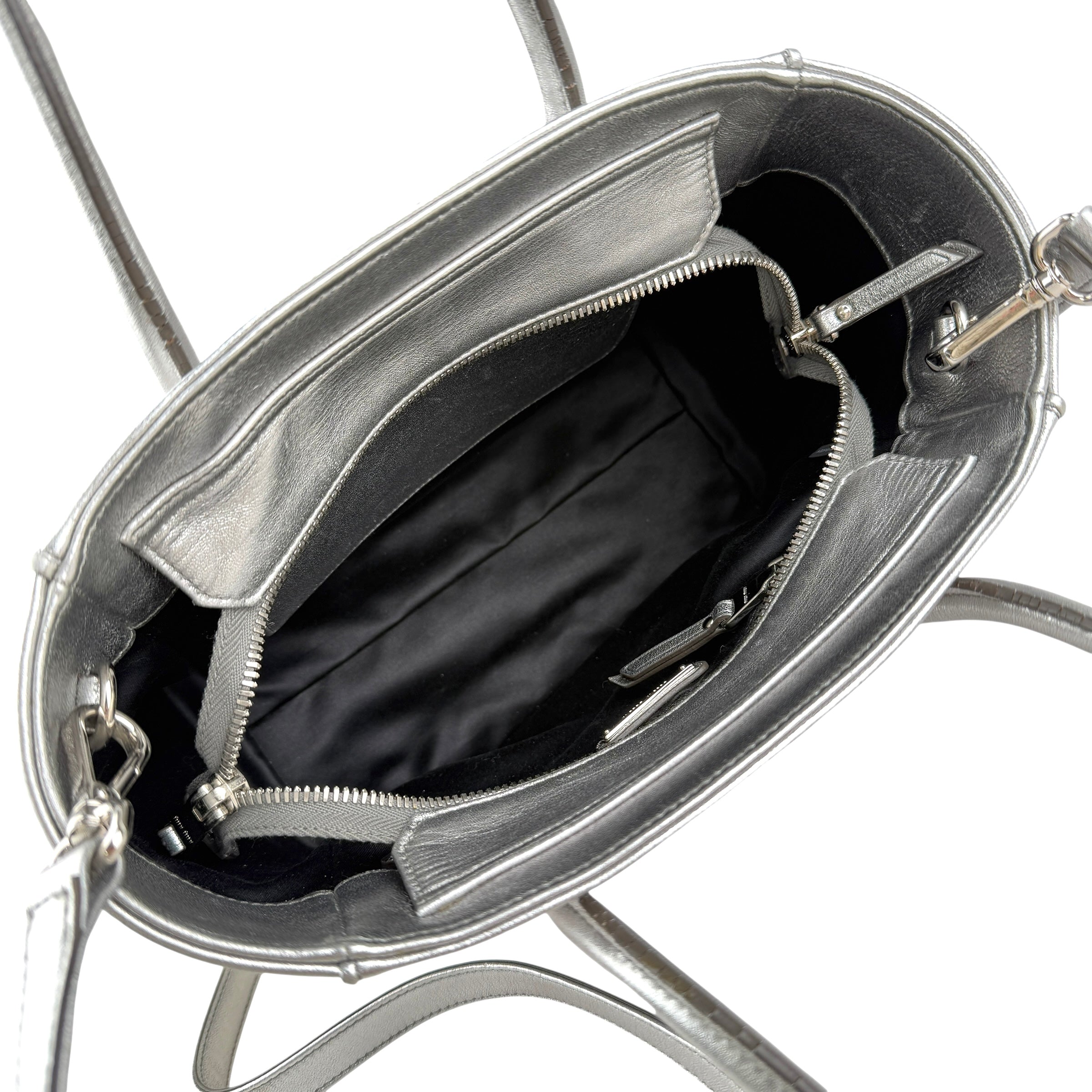 miu miu nappa biker womens silver leather shoulder handbag inside