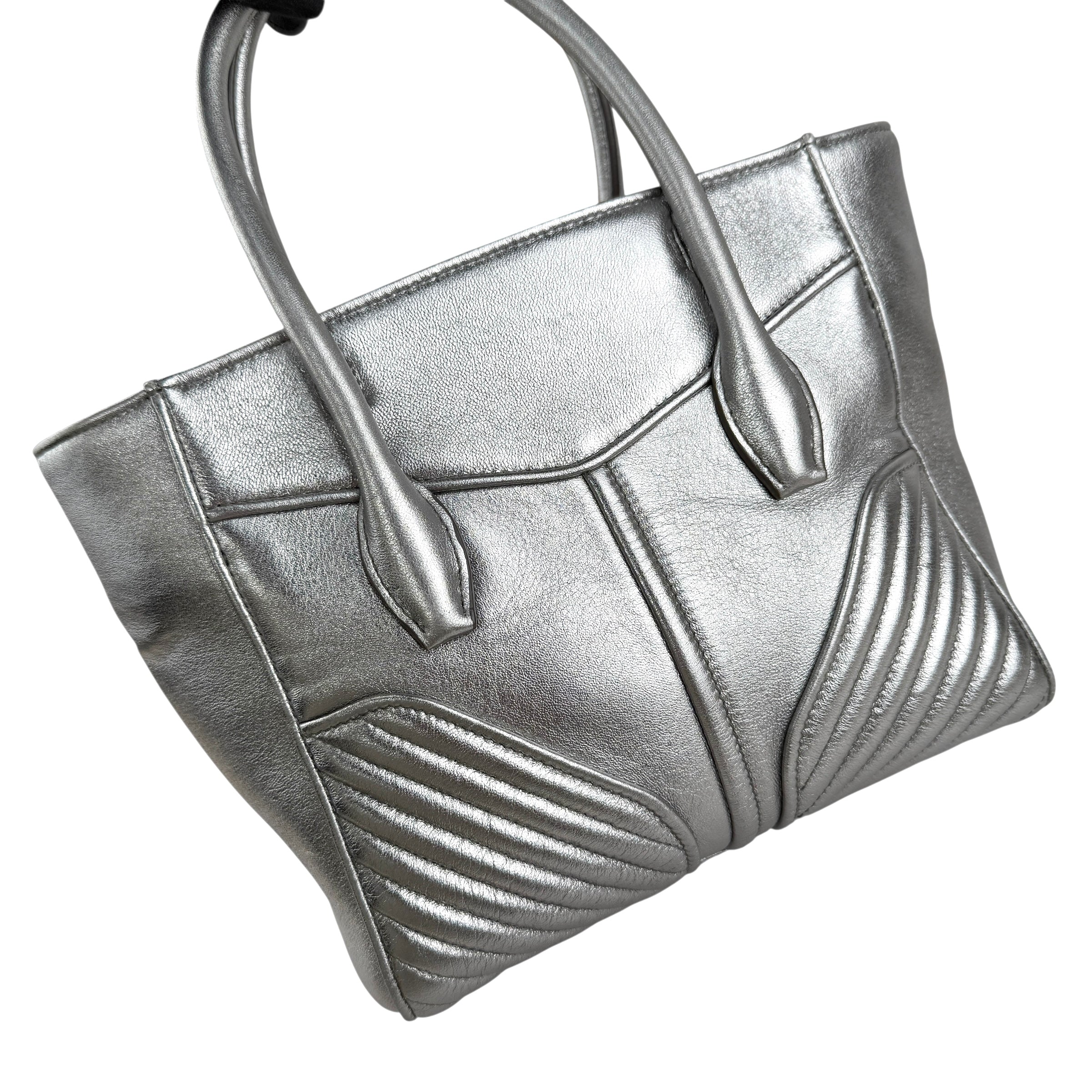 miu miu nappa biker womens silver leather shoulder handbag left back 45