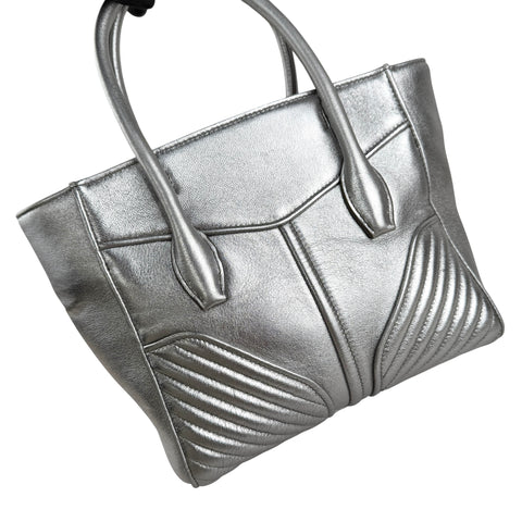 miu miu nappa biker womens silver leather shoulder handbag left back 45