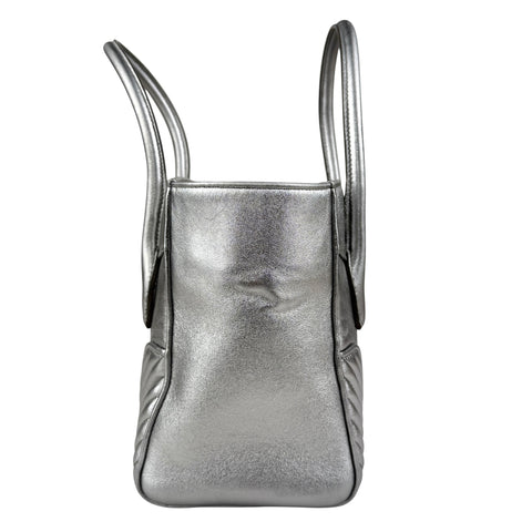 miu miu nappa biker womens silver leather shoulder handbag left