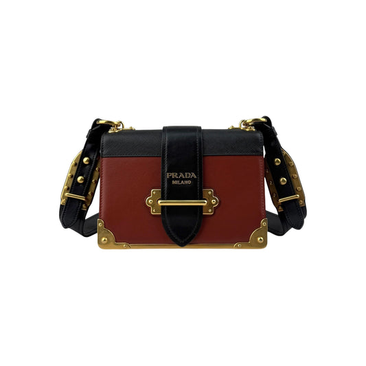 Prada Black/Brick Brown Leather Cahier Shoulder Bag