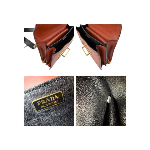 Prada Black/Brick Brown Leather Cahier Shoulder Bag