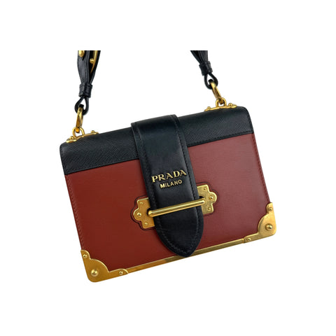 Prada Black/Brick Brown Leather Cahier Shoulder Bag