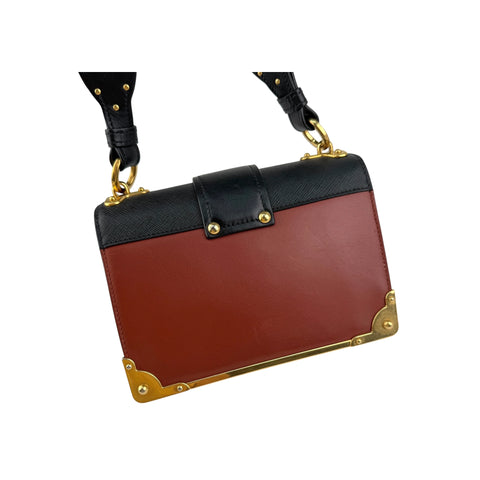 Prada Black/Brick Brown Leather Cahier Shoulder Bag