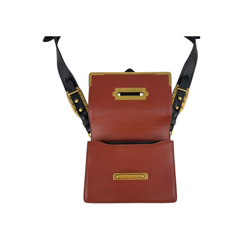 Prada Black/Brick Brown Leather Cahier Shoulder Bag