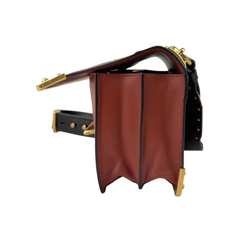 Prada Black/Brick Brown Leather Cahier Shoulder Bag