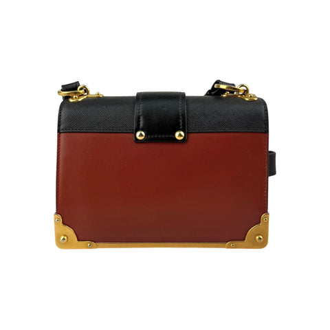 Prada Black/Brick Brown Leather Cahier Shoulder Bag