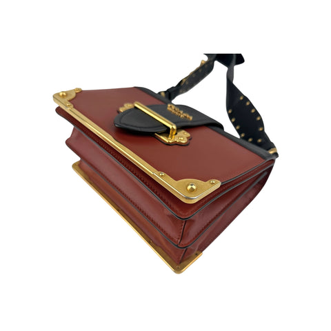 Prada Black/Brick Brown Leather Cahier Shoulder Bag