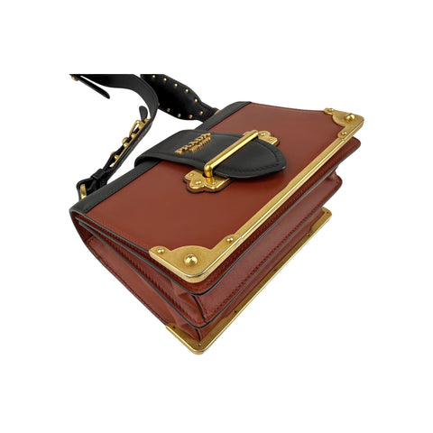 Prada Black/Brick Brown Leather Cahier Shoulder Bag