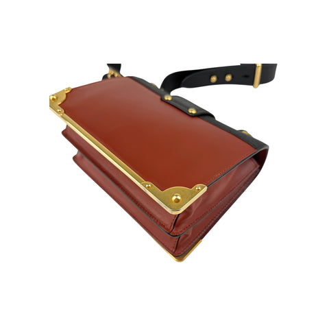 Prada Black/Brick Brown Leather Cahier Shoulder Bag