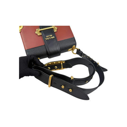 Prada Black/Brick Brown Leather Cahier Shoulder Bag