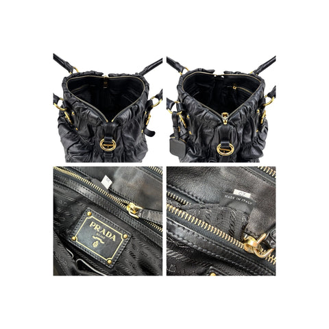 Prada Black Gaufre Tessuto Nylon and Leather Shopping Tote Bag
