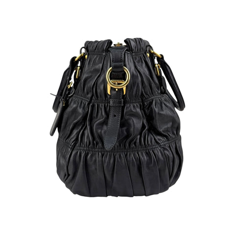 Prada Black Gaufre Tessuto Nylon and Leather Shopping Tote Bag