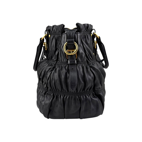 Prada Black Gaufre Tessuto Nylon and Leather Shopping Tote Bag
