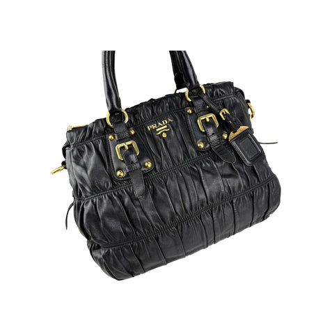 Prada Black Gaufre Tessuto Nylon and Leather Shopping Tote Bag