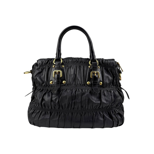 Prada Black Gaufre Tessuto Nylon and Leather Shopping Tote Bag