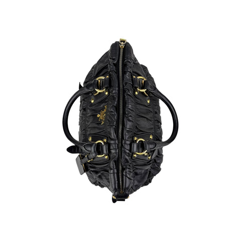 Prada Black Gaufre Tessuto Nylon and Leather Shopping Tote Bag