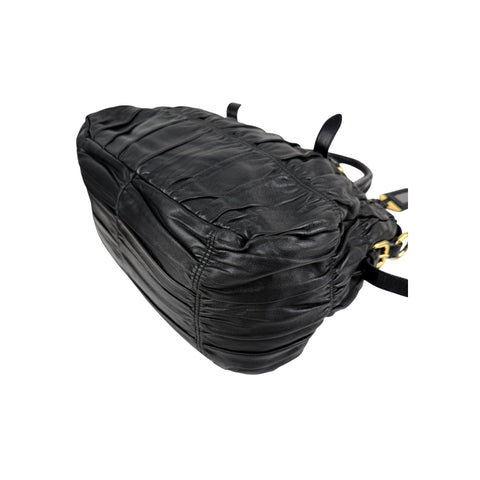 Prada Black Gaufre Tessuto Nylon and Leather Shopping Tote Bag