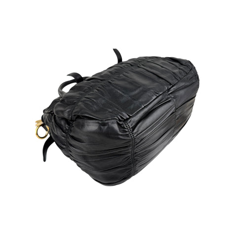 Prada Black Gaufre Tessuto Nylon and Leather Shopping Tote Bag