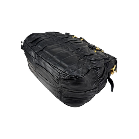 Prada Black Gaufre Tessuto Nylon and Leather Shopping Tote Bag