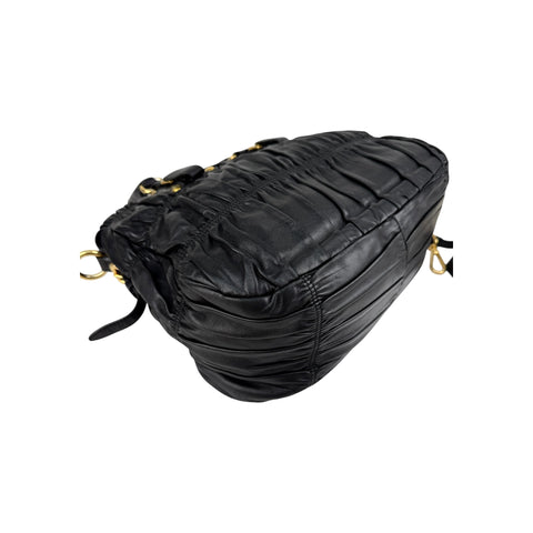 Prada Black Gaufre Tessuto Nylon and Leather Shopping Tote Bag
