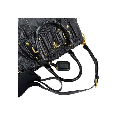 Prada Black Gaufre Tessuto Nylon and Leather Shopping Tote Bag