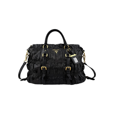 Prada Black Nappa Gauffre Leather Tote Bag