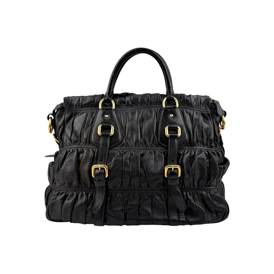 Prada Black Nappa Gauffre Leather Tote Bag