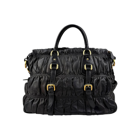 Prada Black Nappa Gauffre Leather Tote Bag