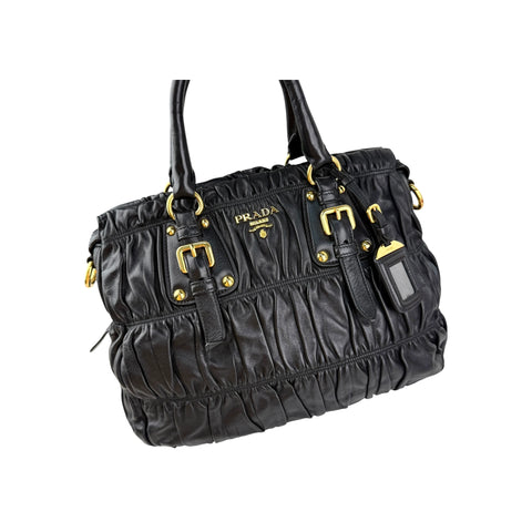 Prada Black Nappa Leather Gaufre Tote Bag