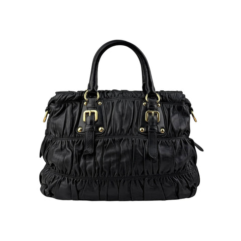 Prada Black Nappa Leather Gaufre Tote Bag