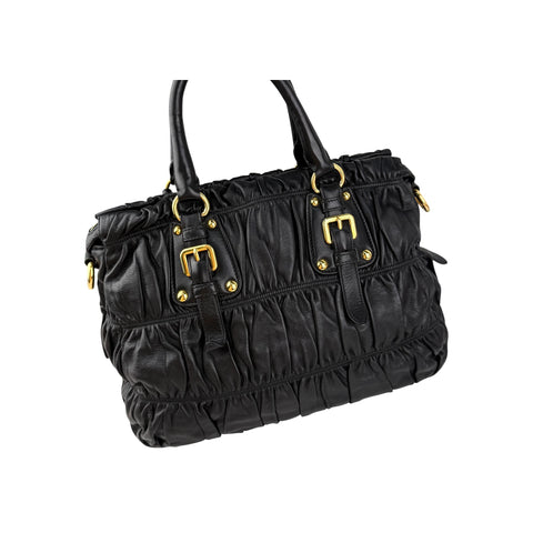 Prada Black Nappa Leather Gaufre Tote Bag