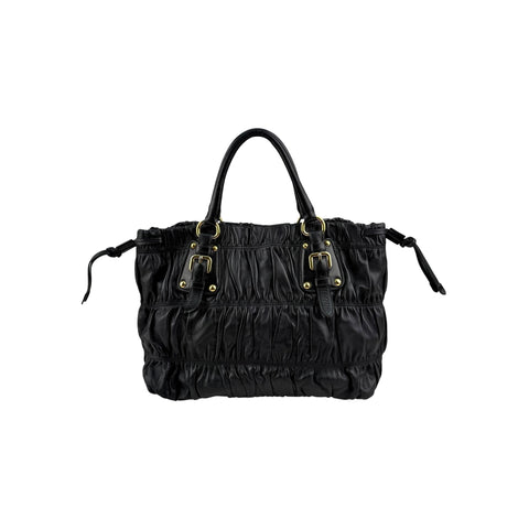 Prada Black Nappa Leather Gaufre Tote Bag