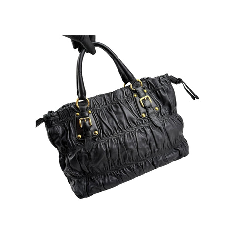 Prada Black Nappa Leather Gaufre Tote Bag